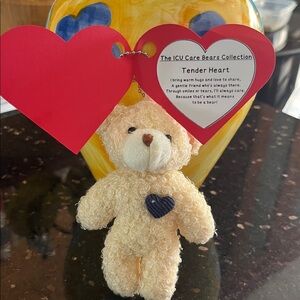 Rare ICU Care Bears Cream Stuffed Animal with Navy Heart